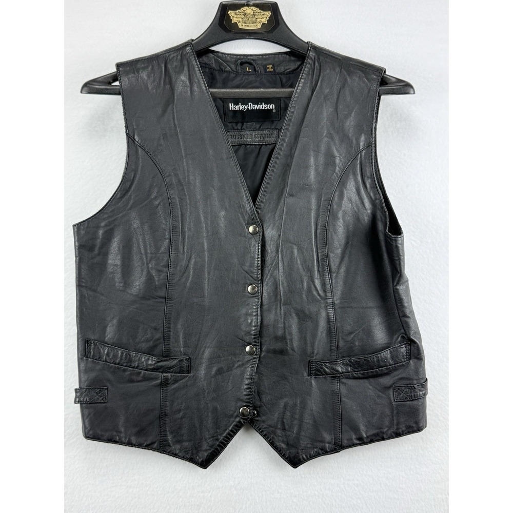 Harley-Davidson Leather Vest Mens L Black Snap Motorcycle Biker Limited Edition